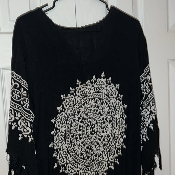 Vintage style Boho chic white black dress with fringe details Sz M - Picture 11 of 13